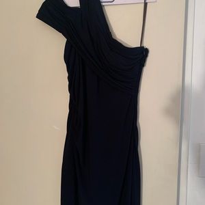 Navy one shoulder form fitted dress